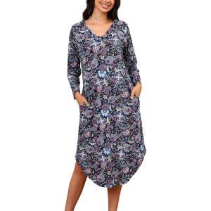 PNAEONG Nightgowns for Women Soft Cotton Long Sleeve Night Gowns Adult Sleepwear V Neck Nightshirt Comfy Sleepshirts(Blue Paisley)