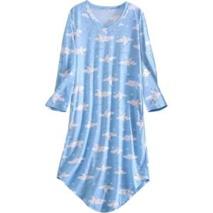 PNAEONG Nightgowns for Women Soft Cotton Long Sleeve Night Gowns Adult Sleepwear V Neck Nightshirt Comfy Sleepshirts(Cloud Moon)