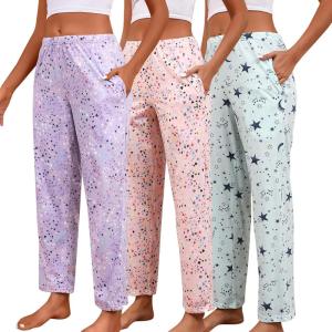 PNAEONG Pajama Pants Women 3 Pack Soft Cotton Lounge Pants Comfy Casual Pajama Bottoms with Elastic Waistband & Pockets(Set 5)