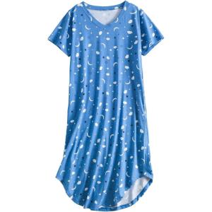 PNAEONG Women Short Sleeve Long Nightgown Soft Cotton Sleepwear Nightshirts Loungewear with Pockets(Moon Night)