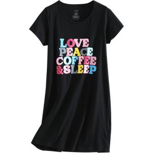 PNAEONG Women’s Cotton Nightgown Sleepwear Short Sleeves Shirt Casual Print Sleepdress(Love Peace)