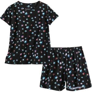 PNAEONG Women’s Pajamas Set, Cotton Short Sleeve Sleepwear Pjs Sets S-3XL(S Black Star)