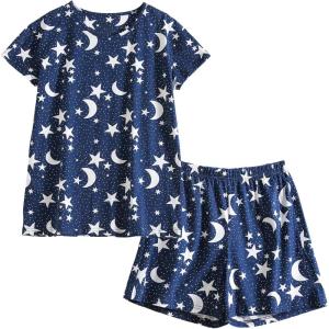 PNAEONG Women’s Pajamas Set, Cotton Short Sleeve Sleepwear Pjs Sets S-3XL(S Deep Night)