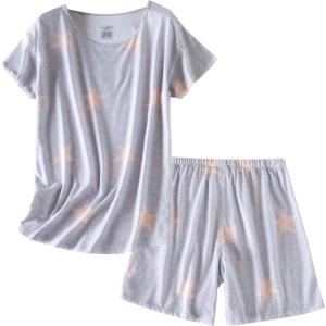 PNAEONG Women’s Pajamas Set, Cotton Short Sleeve Sleepwear Pjs Sets S-3XL(S Grey Stars)