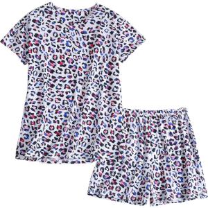 PNAEONG Women’s Pajamas Set, Cotton Short Sleeve Sleepwear Pjs Sets S-3XL(S Leopard)