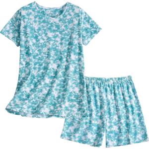 PNAEONG Women’s Pajamas Set, Cotton Short Sleeve Sleepwear Pjs Sets S-3XL(S T-green)