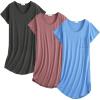 PNAEONG 3 Pack Women’s Cotton Nightgown Sleepwear, Short Sleeve Nightshirt with Breast Pocket Casual Sleepwear, S-3XL(Royal+wine+charcoal)