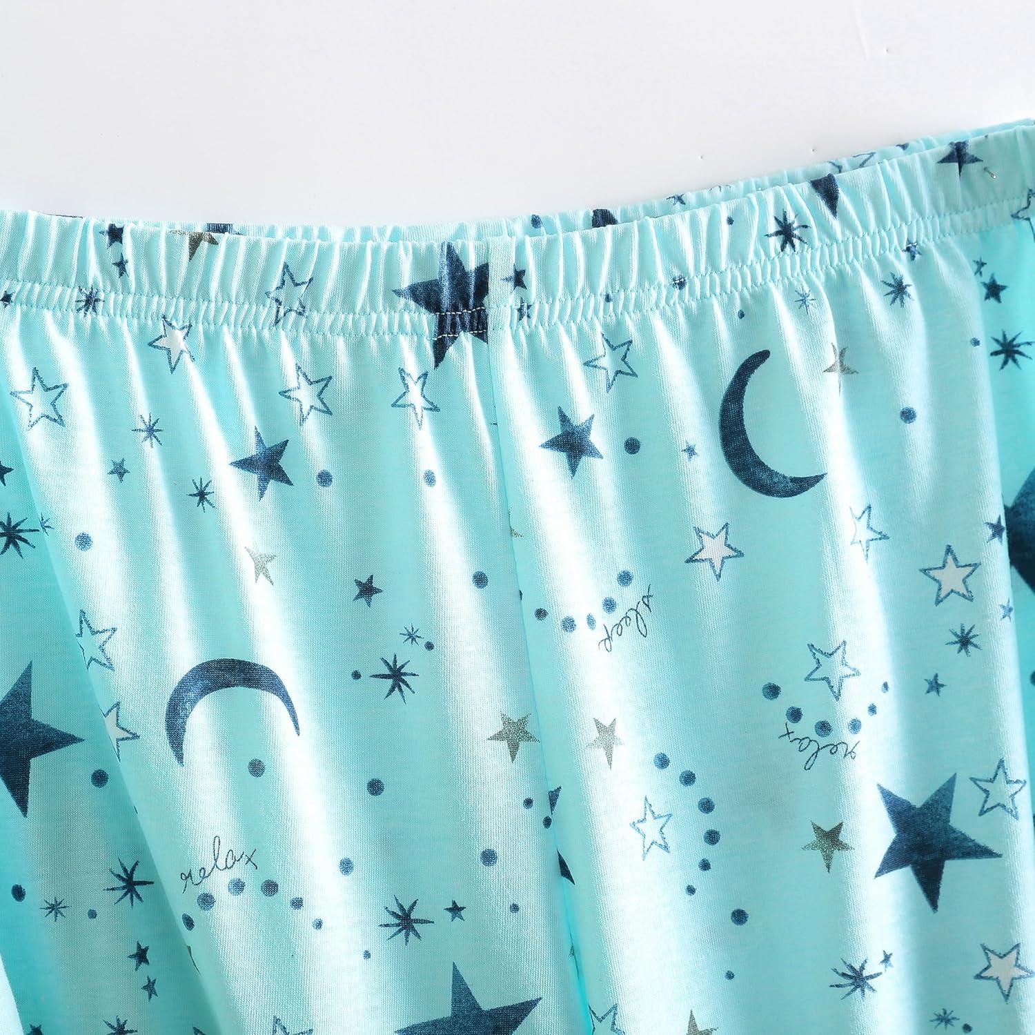 imagePNAEONG Women Pajama Set Sleepwear Tops with Capri Pants Casual and Fun Prints Pajama SetsC Blue Star