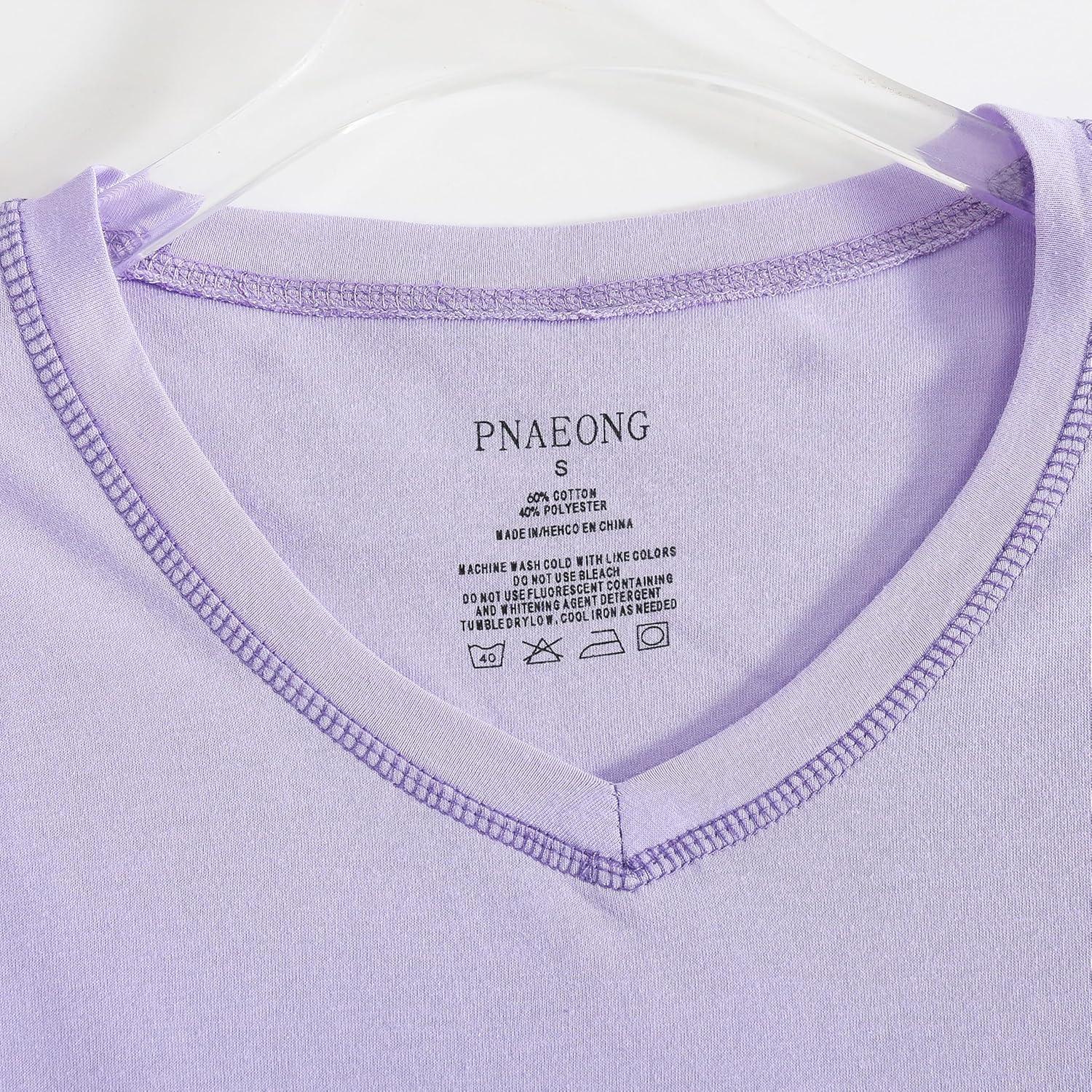 imagePNAEONG Womens Cotton Nightgown Sleepwear Short Sleeves Shirt Casual Print SleepdressStitch Purple