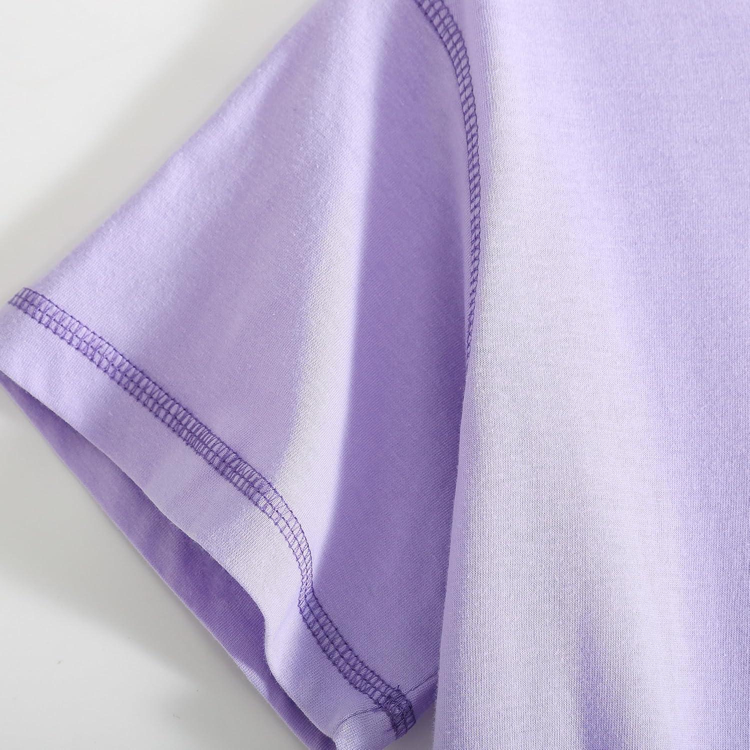 imagePNAEONG Womens Cotton Nightgown Sleepwear Short Sleeves Shirt Casual Print SleepdressStitch Purple