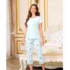PNAEONG Women Pajama Set Sleepwear Tops with Capri Pants Casual and Fun Prints Pajama Sets(C Blue Star)