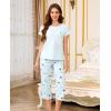 PNAEONG Women Pajama Set Sleepwear Tops with Capri Pants Casual and Fun Prints Pajama Sets(C Blue Star)