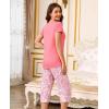 PNAEONG Women Pajama Set Sleepwear Tops with Capri Pants Casual and Fun Prints Pajama Sets(C Pink Paisley)