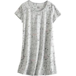 PNAEONG Women’s Cotton Nightgown Sleepwear Short Sleeves Shirt Casual Print Sleepdress(Gray Cats)