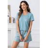 PNAEONG Womens Pajama Sets Short Sleeve V Neck Top and Plaid Shorts Lounge Sets Casual Pjs Soft Sleepwear(Cyan Plaid)