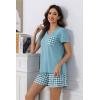 PNAEONG Womens Pajama Sets Short Sleeve V Neck Top and Plaid Shorts Lounge Sets Casual Pjs Soft Sleepwear(Cyan Plaid)