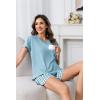 PNAEONG Womens Pajama Sets Short Sleeve V Neck Top and Plaid Shorts Lounge Sets Casual Pjs Soft Sleepwear(Cyan Plaid)