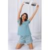 PNAEONG Womens Pajama Sets Short Sleeve V Neck Top and Plaid Shorts Lounge Sets Casual Pjs Soft Sleepwear(Cyan Plaid)