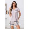 PNAEONG Womens Pajama Sets Short Sleeve V Neck Top and Plaid Shorts Lounge Sets Casual Pjs Soft Sleepwear(Gray Plaid)