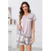 PNAEONG Womens Pajama Sets Short Sleeve V Neck Top and Plaid Shorts Lounge Sets Casual Pjs Soft Sleepwear(Gray Plaid)
