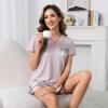 PNAEONG Womens Pajama Sets Short Sleeve V Neck Top and Plaid Shorts Lounge Sets Casual Pjs Soft Sleepwear(Gray Plaid)