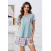 PNAEONG Womens Pajama Sets Short Sleeve V Neck Top and Plaid Shorts Lounge Sets Casual Pjs Soft Sleepwear(Pale Green Plaid)