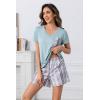 PNAEONG Womens Pajama Sets Short Sleeve V Neck Top and Plaid Shorts Lounge Sets Casual Pjs Soft Sleepwear(Pale Green Plaid)