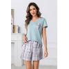 PNAEONG Womens Pajama Sets Short Sleeve V Neck Top and Plaid Shorts Lounge Sets Casual Pjs Soft Sleepwear(Pale Green Plaid)