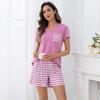 PNAEONG Womens Pajama Sets Short Sleeve V Neck Top and Plaid Shorts Lounge Sets Casual Pjs Soft Sleepwear(Pink Plaid)