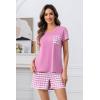 PNAEONG Womens Pajama Sets Short Sleeve V Neck Top and Plaid Shorts Lounge Sets Casual Pjs Soft Sleepwear(Pink Plaid)