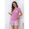PNAEONG Womens Pajama Sets Short Sleeve V Neck Top and Plaid Shorts Lounge Sets Casual Pjs Soft Sleepwear(Pink Plaid)