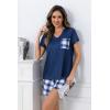 PNAEONG Womens Pajama Sets Short Sleeve V Neck Top and Plaid Shorts Lounge Sets Casual Pjs Soft Sleepwear(Royal Blue Plaid)