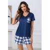 PNAEONG Womens Pajama Sets Short Sleeve V Neck Top and Plaid Shorts Lounge Sets Casual Pjs Soft Sleepwear(Royal Blue Plaid)