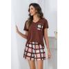 PNAEONG Womens Pajama Sets Short Sleeve V Neck Top and Plaid Shorts Lounge Sets Casual Pjs Soft Sleepwear(Rusty Red Plaid)
