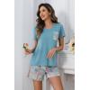 PNAEONG Womens Pajama Sets Short Sleeve V Neck Top and Plaid Shorts Lounge Sets Casual Pjs Soft Sleepwear(Teal Plaid)