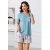 PNAEONG Womens Pajama Sets Short Sleeve V Neck Top and Plaid Shorts Lounge Sets Casual Pjs Soft Sleepwear(Teal Plaid)