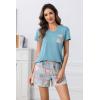 PNAEONG Womens Pajama Sets Short Sleeve V Neck Top and Plaid Shorts Lounge Sets Casual Pjs Soft Sleepwear(Teal Plaid)