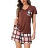 PNAEONG Womens Pajama Sets Short Sleeve V Neck Top and Plaid Shorts Lounge Sets Casual Pjs Soft Sleepwear(Rusty Red Plaid)