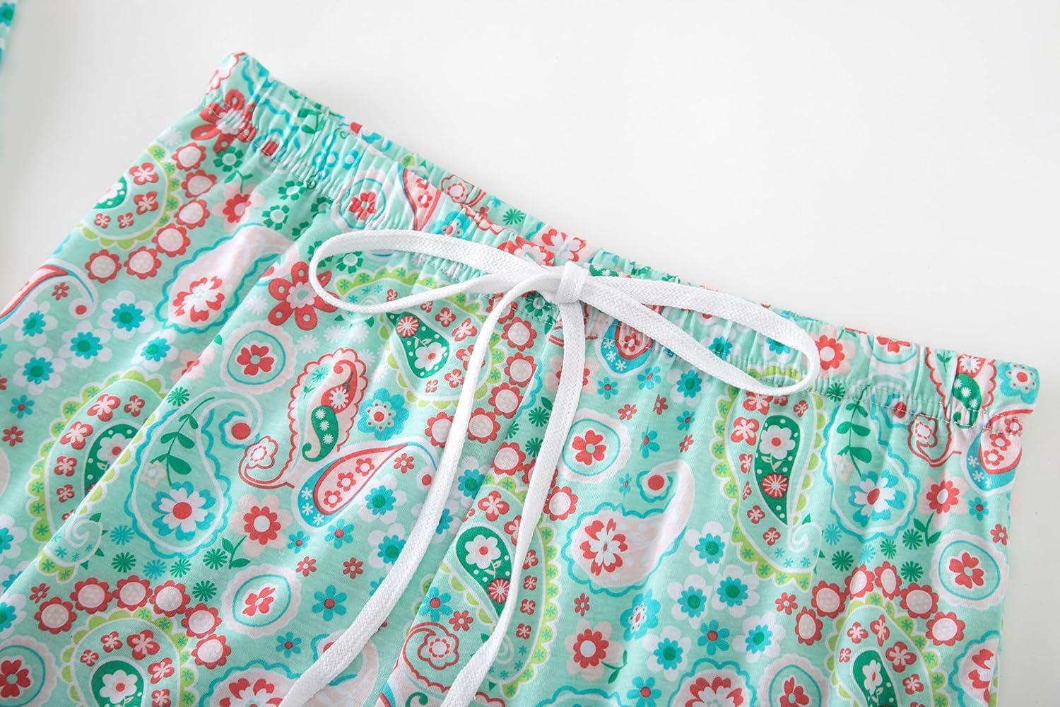 imagePNAEONG Women Cotton Sleepwear Short Sets TankampShort Pajamas Sets XTSY208Green Flower