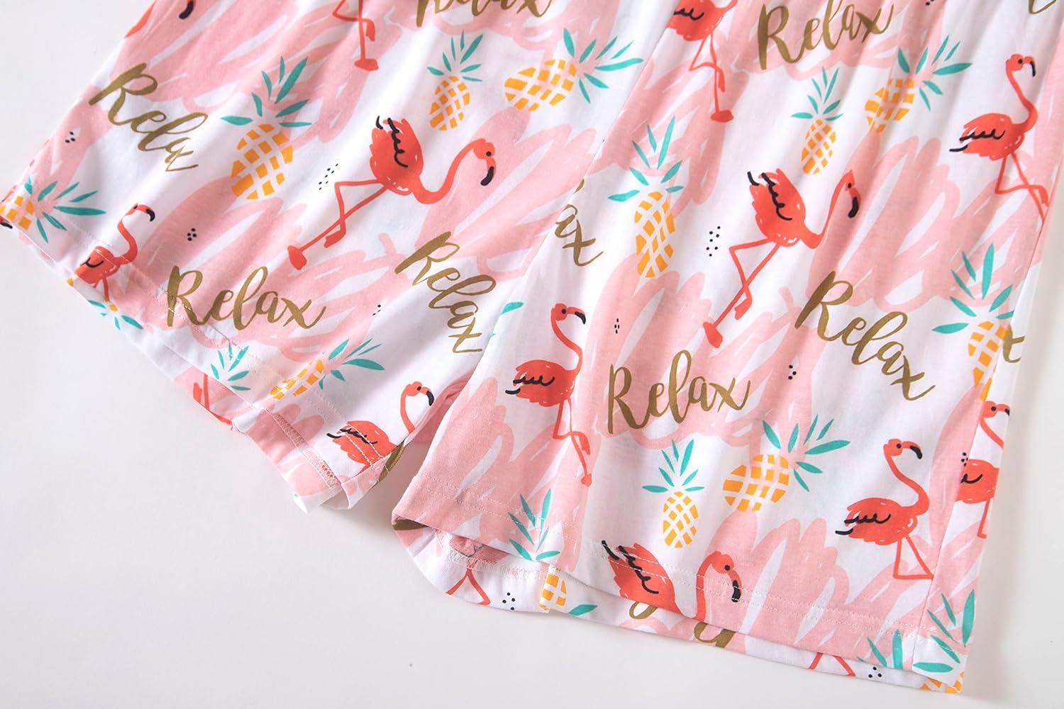 imagePNAEONG Women Cotton Sleepwear Short Sets TankampShort Pajamas Sets XTSY208Pink Flamingo