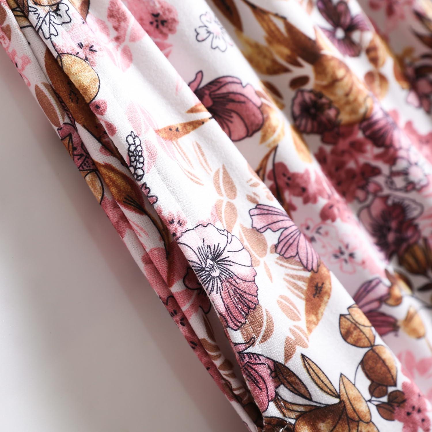 imagePNAEONG Womens Pajama Set Soft Comfy Short Sleeve Top and Printed Long Pants Lounge Sleepwear Pajamas with PocketsPink Poppy