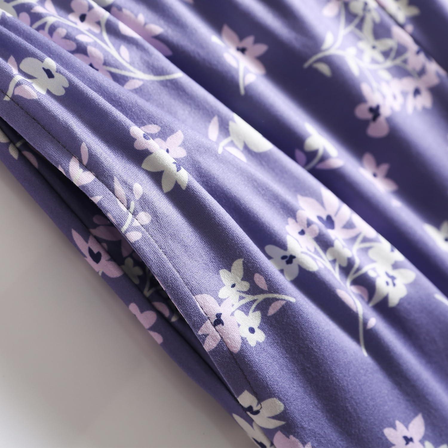 imagePNAEONG Womens Pajama Set Soft Comfy Short Sleeve Top and Printed Long Pants Lounge Sleepwear Pajamas with PocketsPurple Lilac