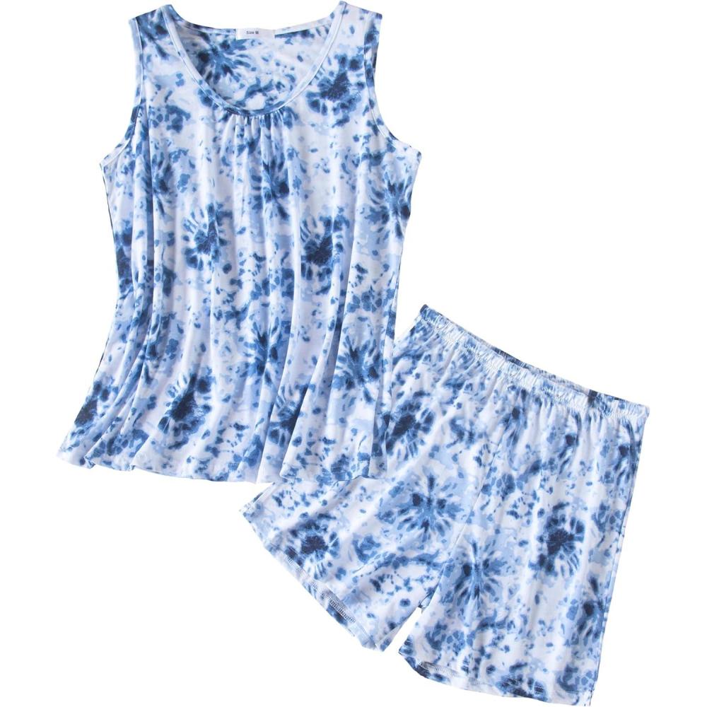 imagePNAEONG Women Cotton Sleepwear Short Sets TankampShort Pajamas Sets XTSY208Blue Fireworks