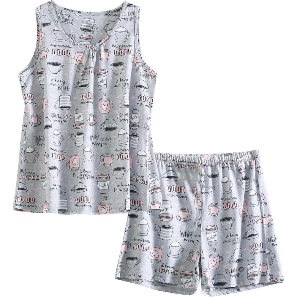 imagePNAEONG Women Cotton Sleepwear Short Sets TankampShort Pajamas Sets XTSY208Coffee
