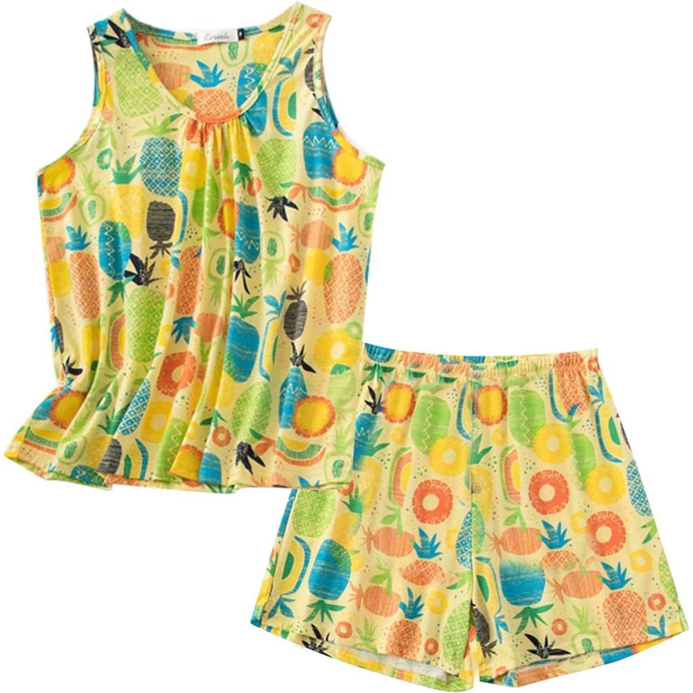 imagePNAEONG Women Cotton Sleepwear Short Sets TankampShort Pajamas Sets XTSY208Pineapple