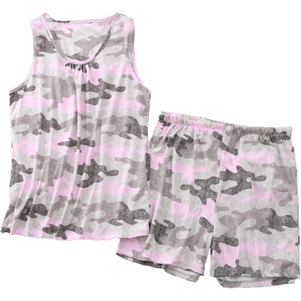 imagePNAEONG Women Cotton Sleepwear Short Sets TankampShort Pajamas Sets XTSY208Pink Camouflage