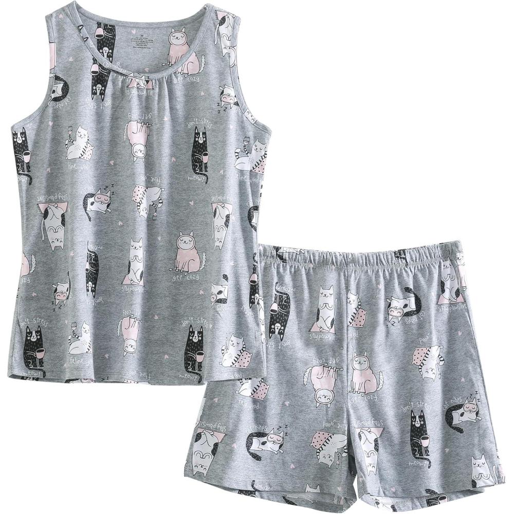 imagePNAEONG Women Cotton Sleepwear Short Sets TankampShort Pajamas Sets XTSY208Sleep Cats