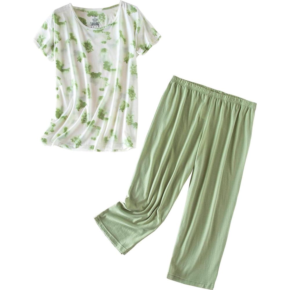 imagePNAEONG Womens Pajama Set Sleepwear Tops with Capri Pants Casual and Fun Prints Pajama Sets SY215PurpleXLGreen Bear