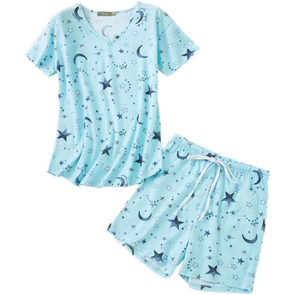 imagePNAEONG Womens Pajama Set Sleepwear Tops with Capri Pants Casual and Fun Prints Pajama Sets SY215PurpleXLS Blue Star