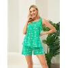 PNAEONG Women Cotton Sleepwear Short Sets Tank&Short Pajamas Sets XTSY208(Green Flamingo)